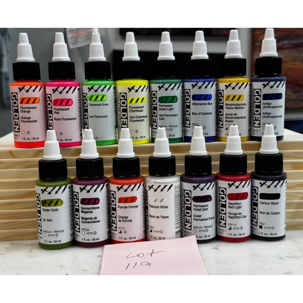 LOT OF 15 Golden High Flow Acrylics 1 fl. oz. /30 ml Sealed No Duplicates LOT119